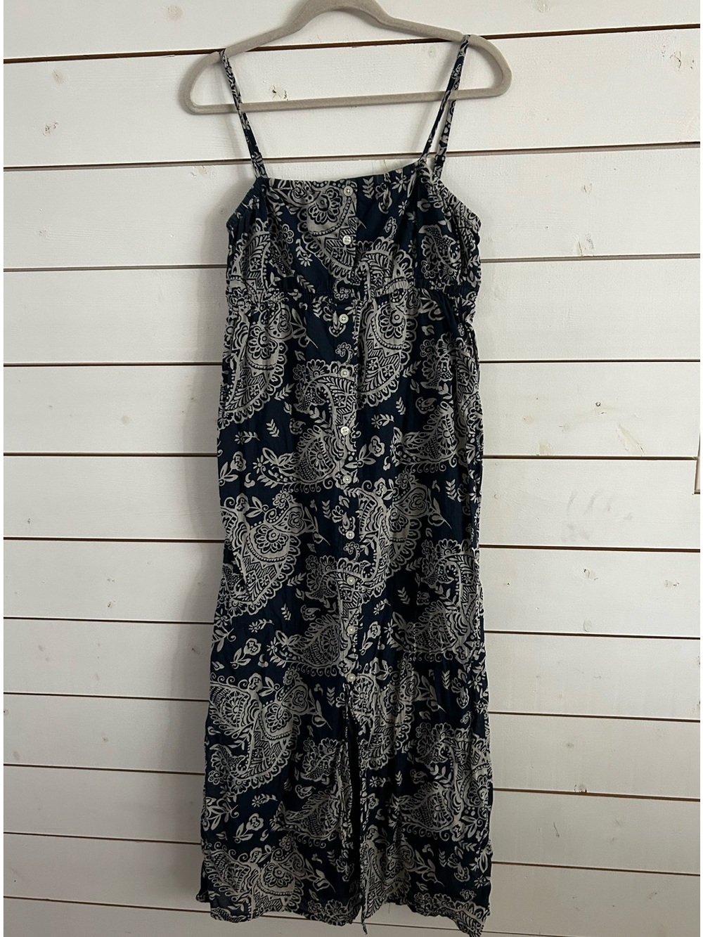 Gap Navy Blue Paisley Button-Front Maxi Adjustable Strap Dress Womenβs Medium